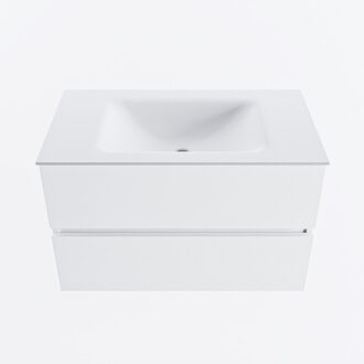 Mondiaz VICA 80cm badmeubel onderkast Talc 2 lades. Wastafel CLOUD midden zonder kraangat, kleur Talc.