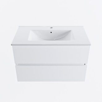 Mondiaz VICA 80cm badmeubel onderkast Talc 2 lades. Wastafel DENIA midden 1 kraangat, kleur Glanzend Wit.