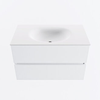 Mondiaz VICA 80cm badmeubel onderkast Talc 2 lades. Wastafel MOON midden 1 kraangat, kleur Talc.