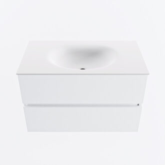 Mondiaz VICA 80cm badmeubel onderkast Talc 2 lades. Wastafel MOON midden zonder kraangat, kleur Talc.