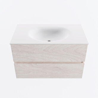 Mondiaz VICA 80cm badmeubel onderkast Underlayment 2 lades. Wastafel MOON midden zonder kraangat, kleur Talc.