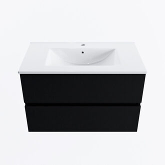 Mondiaz VICA 80cm badmeubel onderkast Urban 2 lades. Wastafel DENIA midden 1 kraangat, kleur Glanzend Wit.