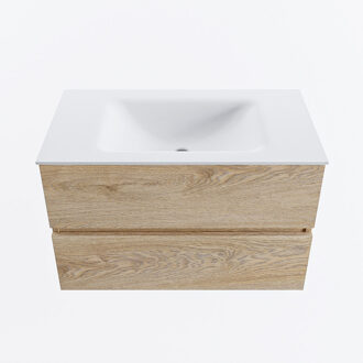 Mondiaz VICA 80cm badmeubel onderkast Washed Oak 2 lades. Wastafel CLOUD midden 1 kraangat, kleur Talc.