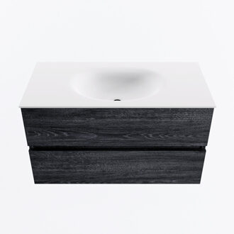 Mondiaz VICA 90cm badmeubel onderkast Antracite 2 lades. Wastafel MOON midden 1 kraangat, kleur Talc.
