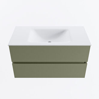 Mondiaz VICA 90cm badmeubel onderkast Army 2 lades. Wastafel CLOUD midden 1 kraangat, kleur Talc.