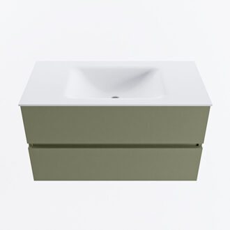 Mondiaz VICA 90cm badmeubel onderkast Army 2 lades. Wastafel CLOUD midden zonder kraangat, kleur Talc.