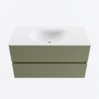 Mondiaz VICA 90cm badmeubel onderkast Army 2 lades. Wastafel MOON midden 1 kraangat, kleur Talc.