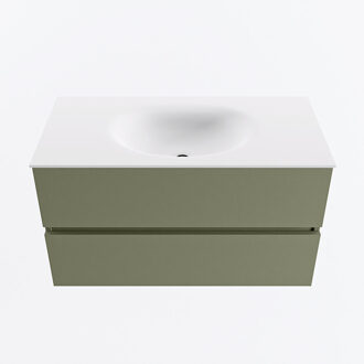 Mondiaz VICA 90cm badmeubel onderkast Army 2 lades. Wastafel MOON midden zonder kraangat, kleur Talc.