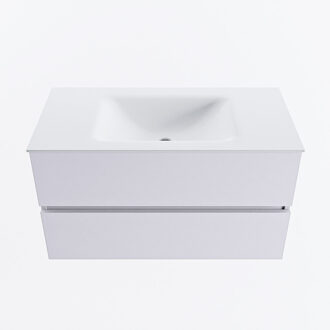 Mondiaz VICA 90cm badmeubel onderkast Cale 2 lades. Wastafel CLOUD midden zonder kraangat, kleur Talc.