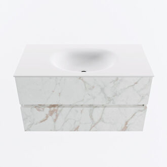 Mondiaz VICA 90cm badmeubel onderkast Carrara 2 lades. Wastafel MOON midden 1 kraangat, kleur Talc. Cararra