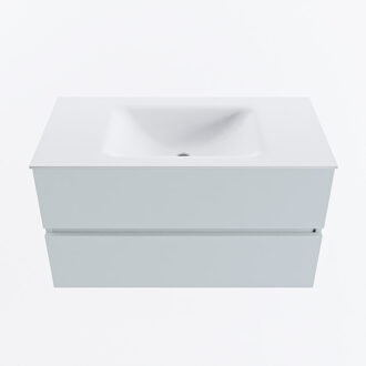 Mondiaz VICA 90cm badmeubel onderkast Clay 2 lades. Wastafel CLOUD midden 1 kraangat, kleur Talc.