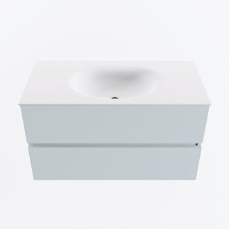 Mondiaz VICA 90cm badmeubel onderkast Clay 2 lades. Wastafel MOON midden zonder kraangat, kleur Talc.