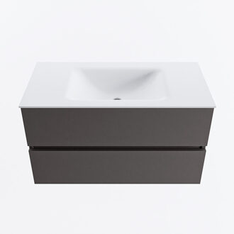 Mondiaz VICA 90cm badmeubel onderkast Dark Grey 2 lades. Wastafel CLOUD midden 1 kraangat, kleur Talc.