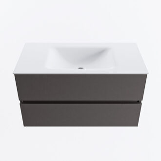Mondiaz VICA 90cm badmeubel onderkast Dark Grey 2 lades. Wastafel CLOUD midden zonder kraangat, kleur Talc.
