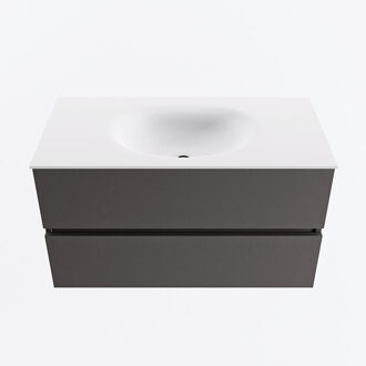 Mondiaz VICA 90cm badmeubel onderkast Dark Grey 2 lades. Wastafel MOON midden 1 kraangat, kleur Talc.