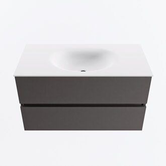 Mondiaz VICA 90cm badmeubel onderkast Dark Grey 2 lades. Wastafel MOON midden zonder kraangat, kleur Talc.