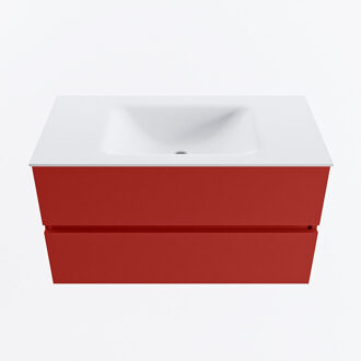 Mondiaz VICA 90cm badmeubel onderkast Fire 2 lades. Wastafel CLOUD midden zonder kraangat, kleur Talc.