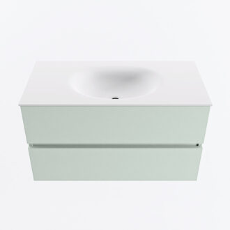 Mondiaz VICA 90cm badmeubel onderkast Greey 2 lades. Wastafel MOON midden 1 kraangat, kleur Talc.