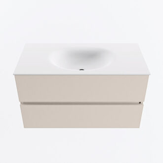 Mondiaz VICA 90cm badmeubel onderkast Linen 2 lades. Wastafel MOON midden zonder kraangat, kleur Talc.