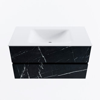 Mondiaz VICA 90cm badmeubel onderkast Marquina 2 lades. Wastafel CLOUD midden 1 kraangat, kleur Talc.