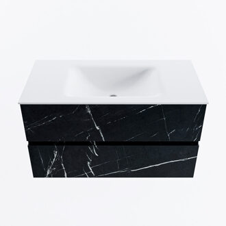 Mondiaz VICA 90cm badmeubel onderkast Marquina 2 lades. Wastafel CLOUD midden zonder kraangat, kleur Talc.