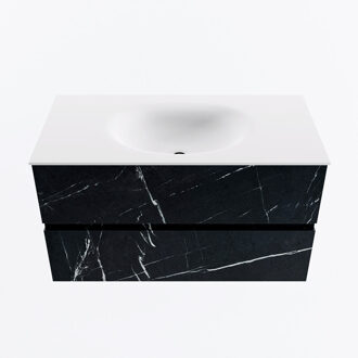 Mondiaz VICA 90cm badmeubel onderkast Marquina 2 lades. Wastafel MOON midden 1 kraangat, kleur Talc.