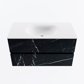 Mondiaz VICA 90cm badmeubel onderkast Marquina 2 lades. Wastafel MOON midden zonder kraangat, kleur Talc.