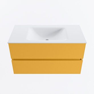 Mondiaz VICA 90cm badmeubel onderkast Ocher 2 lades. Wastafel CLOUD midden 1 kraangat, kleur Talc.