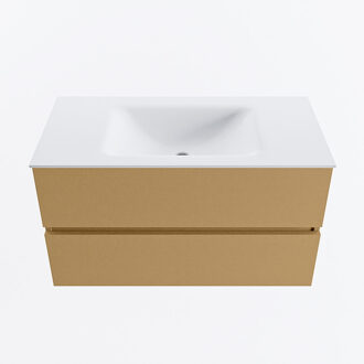 Mondiaz VICA 90cm badmeubel onderkast Oro 2 lades. Wastafel CLOUD midden zonder kraangat, kleur Talc.