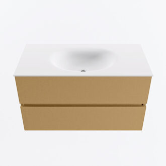 Mondiaz VICA 90cm badmeubel onderkast Oro 2 lades. Wastafel MOON midden 1 kraangat, kleur Talc.