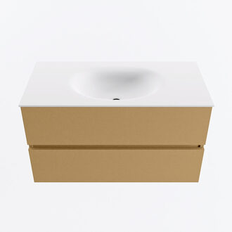 Mondiaz VICA 90cm badmeubel onderkast Oro 2 lades. Wastafel MOON midden zonder kraangat, kleur Talc.