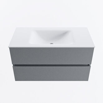 Mondiaz VICA 90cm badmeubel onderkast Plata 2 lades. Wastafel CLOUD midden zonder kraangat, kleur Talc.