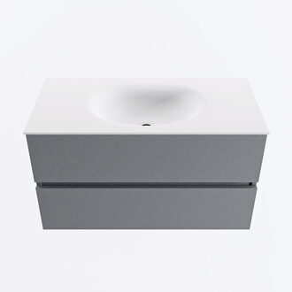 Mondiaz VICA 90cm badmeubel onderkast Plata 2 lades. Wastafel MOON midden zonder kraangat, kleur Talc.