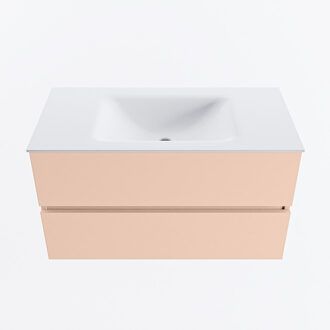 Mondiaz VICA 90cm badmeubel onderkast Rosee 2 lades. Wastafel CLOUD midden zonder kraangat, kleur Talc.