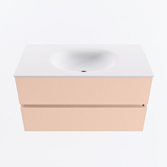 Mondiaz VICA 90cm badmeubel onderkast Rosee 2 lades. Wastafel MOON midden 1 kraangat, kleur Talc.
