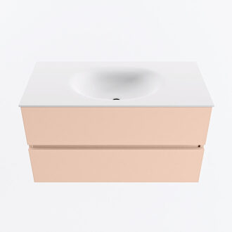 Mondiaz VICA 90cm badmeubel onderkast Rosee 2 lades. Wastafel MOON midden zonder kraangat, kleur Talc.