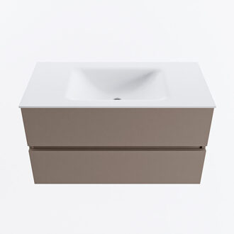 Mondiaz VICA 90cm badmeubel onderkast Smoke 2 lades. Wastafel CLOUD midden 1 kraangat, kleur Talc.