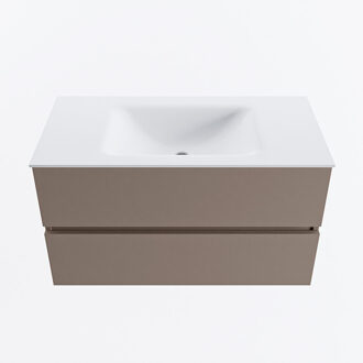 Mondiaz VICA 90cm badmeubel onderkast Smoke 2 lades. Wastafel CLOUD midden zonder kraangat, kleur Talc.