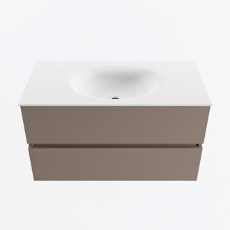 Mondiaz VICA 90cm badmeubel onderkast Smoke 2 lades. Wastafel MOON midden 1 kraangat, kleur Talc.