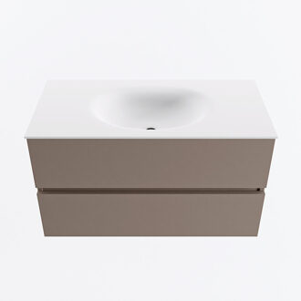 Mondiaz VICA 90cm badmeubel onderkast Smoke 2 lades. Wastafel MOON midden zonder kraangat, kleur Talc.