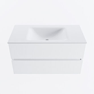 Mondiaz VICA 90cm badmeubel onderkast Talc 2 lades. Wastafel CLOUD midden 1 kraangat, kleur Talc.