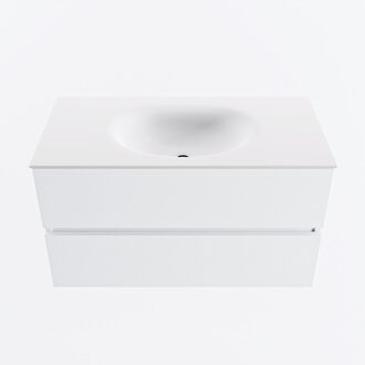 Mondiaz VICA 90cm badmeubel onderkast Talc 2 lades. Wastafel MOON midden 1 kraangat, kleur Talc.