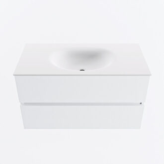 Mondiaz VICA 90cm badmeubel onderkast Talc 2 lades. Wastafel MOON midden zonder kraangat, kleur Talc.