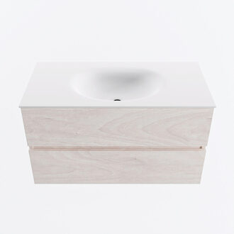 Mondiaz VICA 90cm badmeubel onderkast Underlayment 2 lades. Wastafel MOON midden 1 kraangat, kleur Talc.