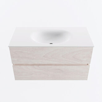 Mondiaz VICA 90cm badmeubel onderkast Underlayment 2 lades. Wastafel MOON midden zonder kraangat, kleur Talc.