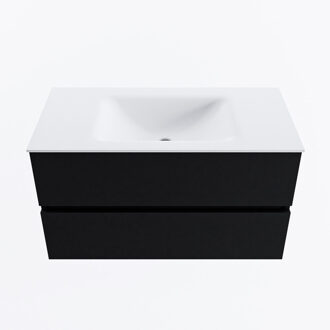 Mondiaz VICA 90cm badmeubel onderkast Urban 2 lades. Wastafel CLOUD midden zonder kraangat, kleur Talc.