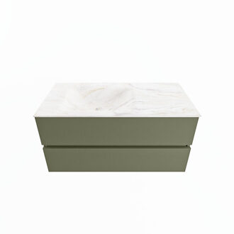 Mondiaz VICA-DLUX 100cm badmeubel onderkast Army 2 lades. Inbouw wastafel CLOUD links 1 kraangat, kleur Ostra.