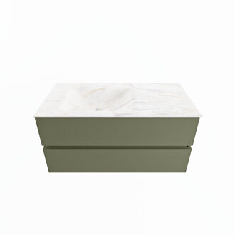 Mondiaz VICA-DLUX 100cm badmeubel onderkast Army 2 lades. Inbouw wastafel CLOUD links zonder kraangat, kleur Ostra.