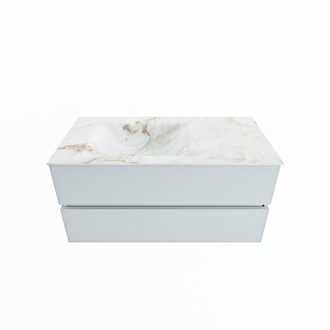 Mondiaz VICA-DLUX 100cm badmeubel onderkast Clay 2 lades. Inbouw wastafel CLOUD links 1 kraangat, kleur Frappe.