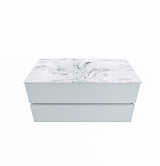 Mondiaz VICA-DLUX 100cm badmeubel onderkast Clay 2 lades. Inbouw wastafel CLOUD links 1 kraangat, kleur Glace.